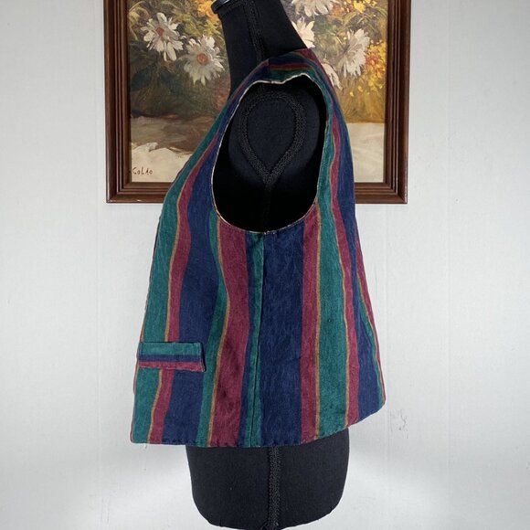 Unbranded Reversible Vest Women's Medium 3 Button Floral Stripes 100% Cotton USA - Picture 5 of 16